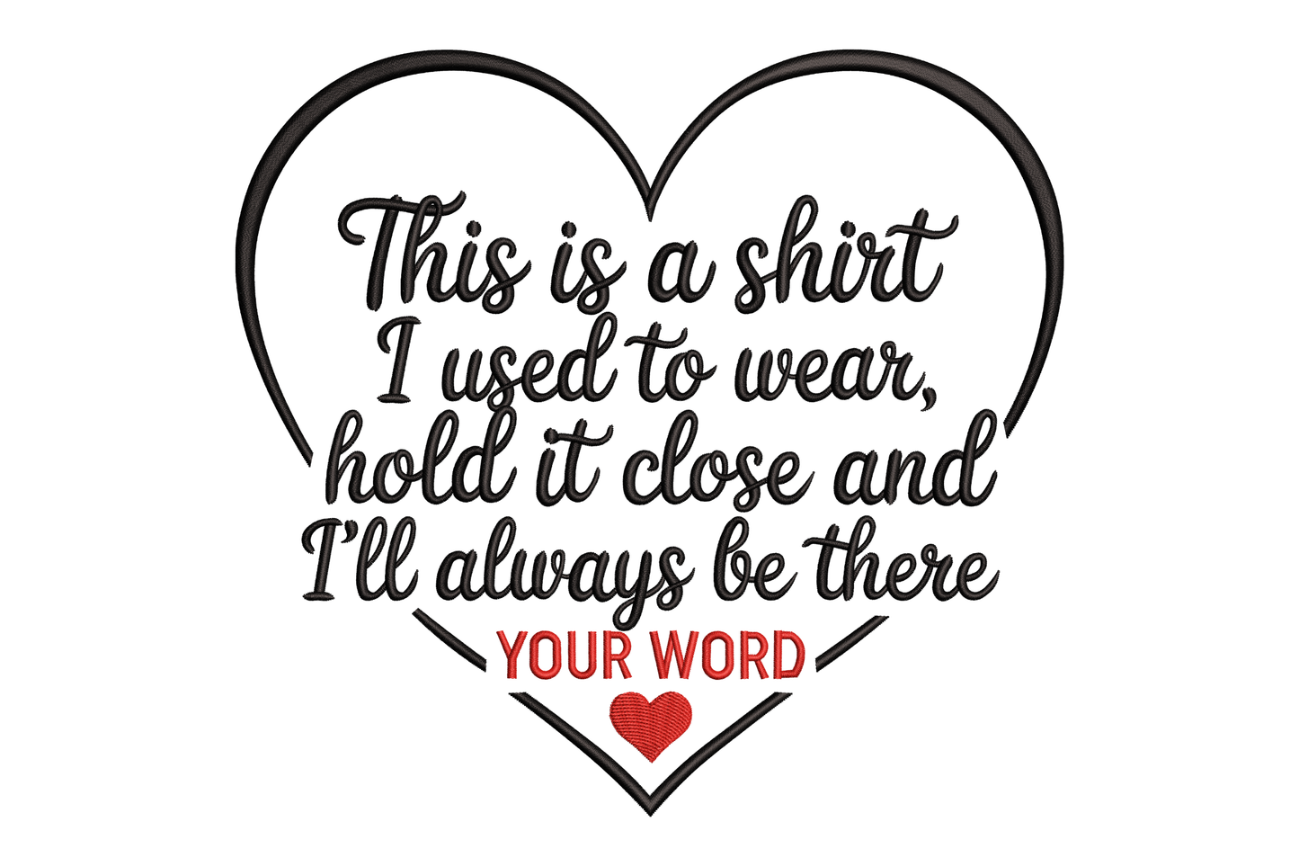 Heart-shaped design with text and a red heart symbol on a white background