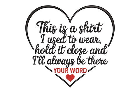 Heart-shaped design with text and a red heart symbol on a white background