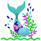 Mermaid Tail with Shell & Sea Leaves Embroidery Design, Machine Embroidery Pattern, Instant Download