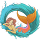 Mermaid in Ocean Wave Embroidery Design, Instant Download