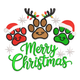 Merry Christmas Paw Prints Embroidery Design, Instant Download