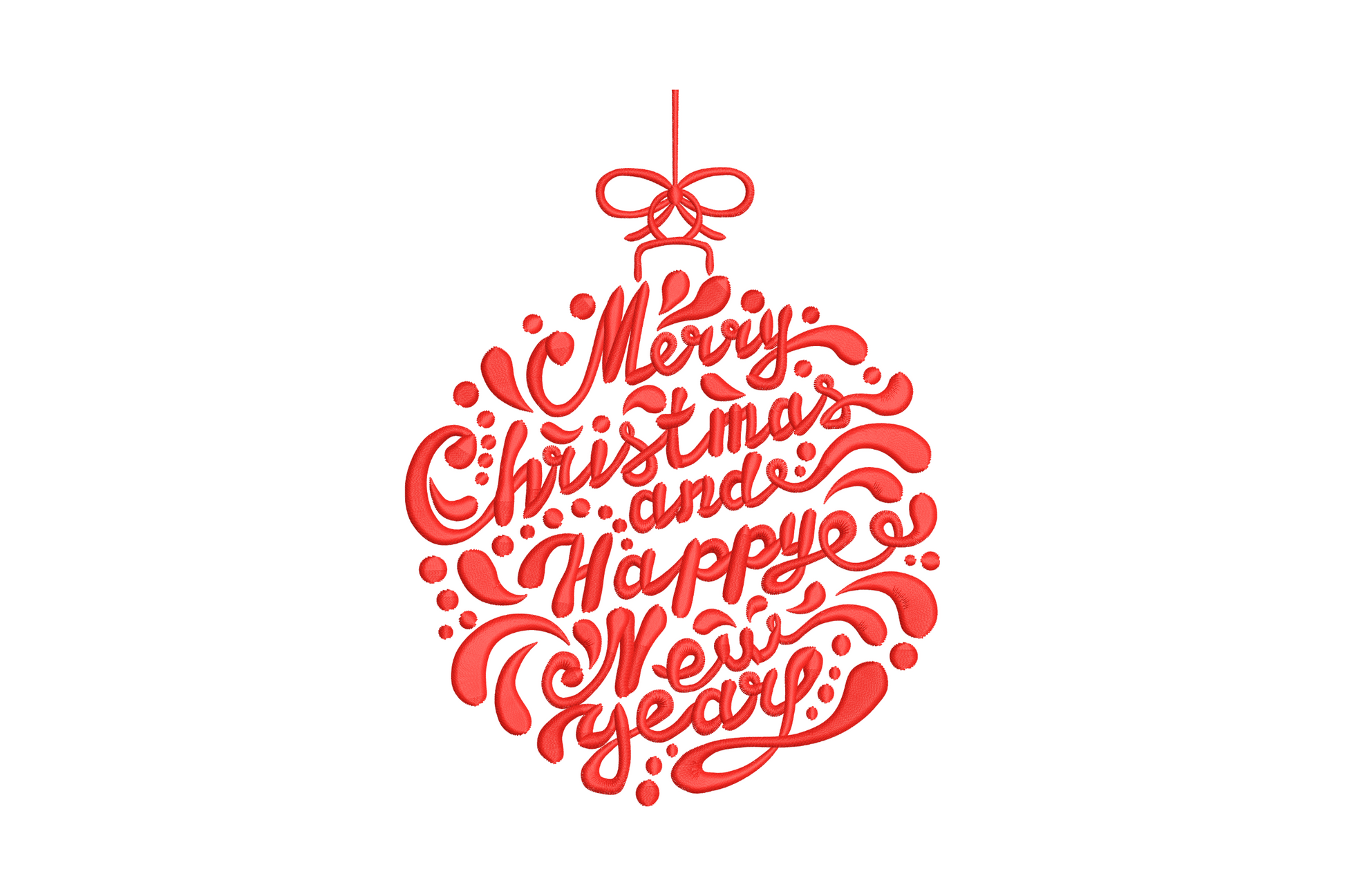 Merry Christmas and Happy New Year embroidery design, script and serif text stacked in single color typography, holiday seasonal pattern