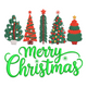 Merry Christmas with Christmas Trees Embroidery Design, Machine Embroidery Pattern, Instant Download