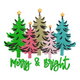Merry & Bright Christmas Trees Embroidery Design, Instant Download