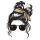 Messy Bun Girl with Bandana & Sunglasses Embroidery Design, Instant Download