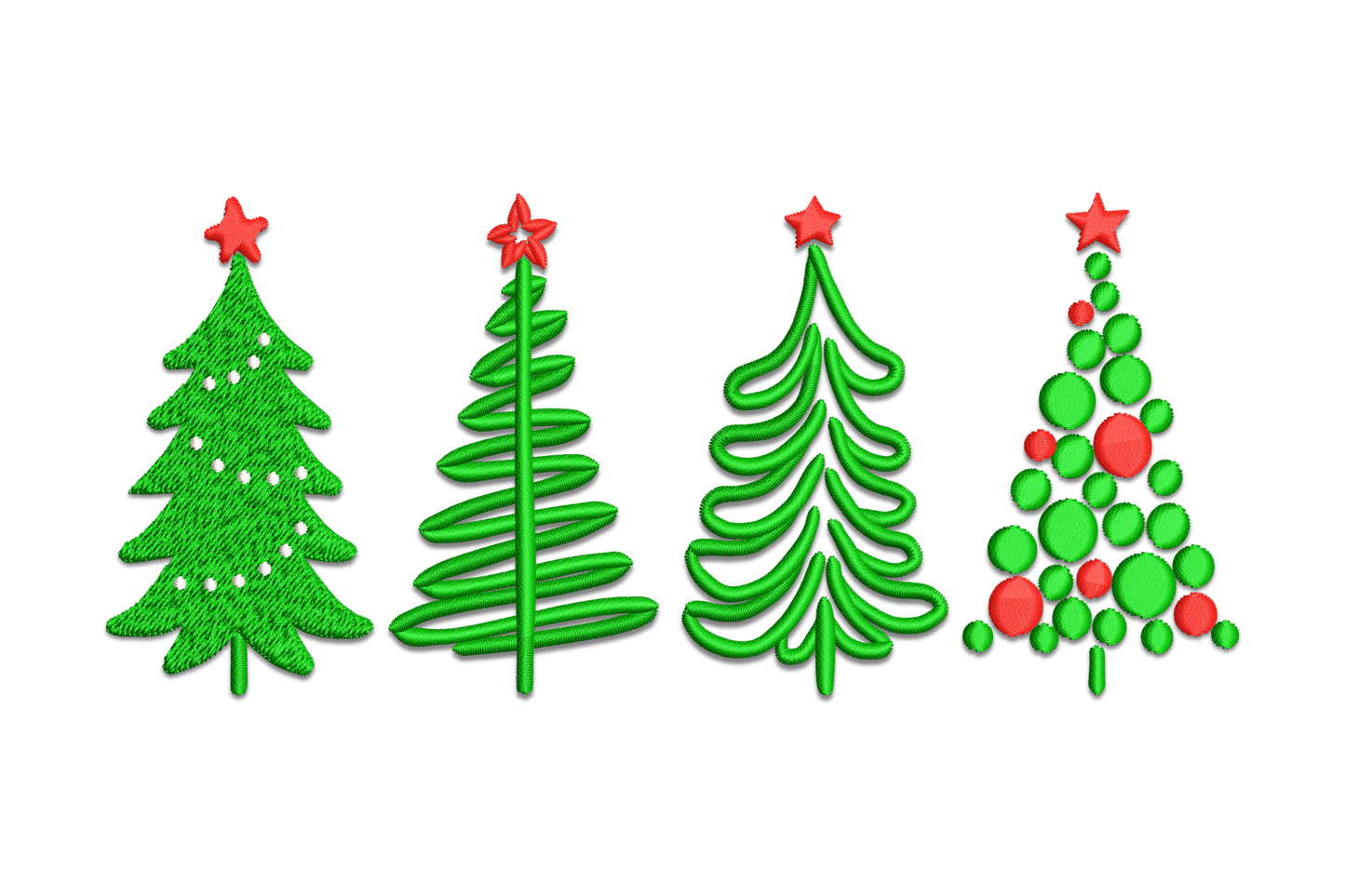Mini Christmas tree embroidery design in forest green satin silhouette, machine embroidery design for linen napkins and holiday table linens.