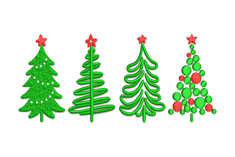 Mini Christmas tree embroidery design in forest green satin silhouette, machine embroidery design for linen napkins and holiday table linens.