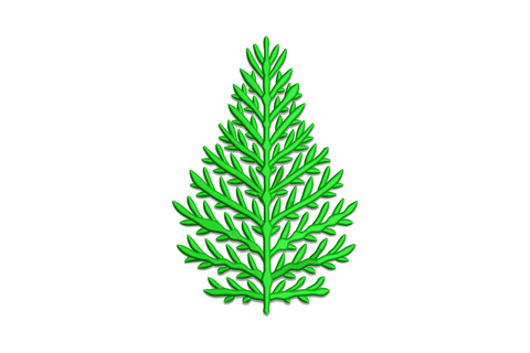 Botanical Christmas tree embroidery in solid green. Layered branch sprigs, no ornaments or trunk, single color, 5 sizes.