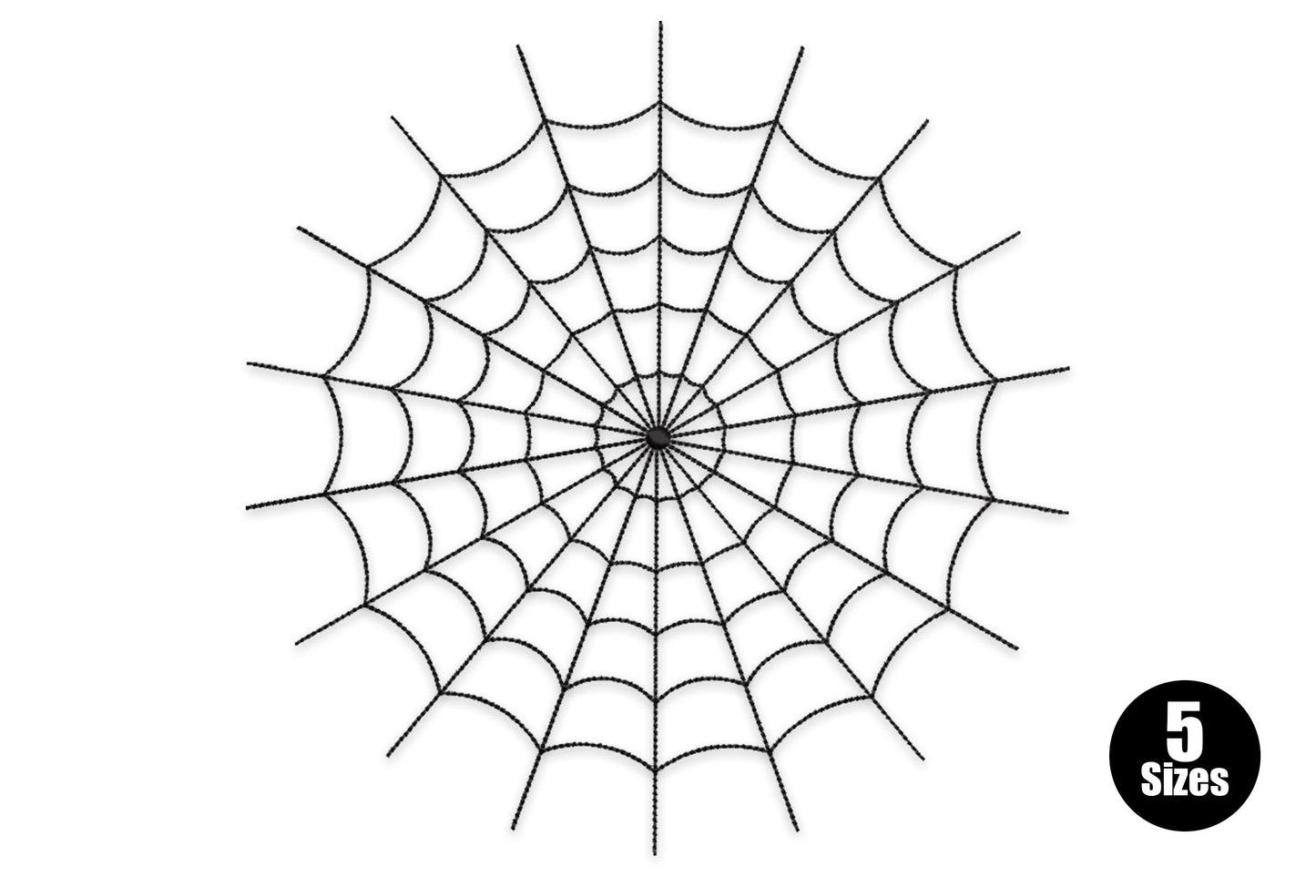 Minimal Halloween spiderweb line art embroidery design, single black thread geometric cobweb with radiating spokes and concentric arcs, no fill.
