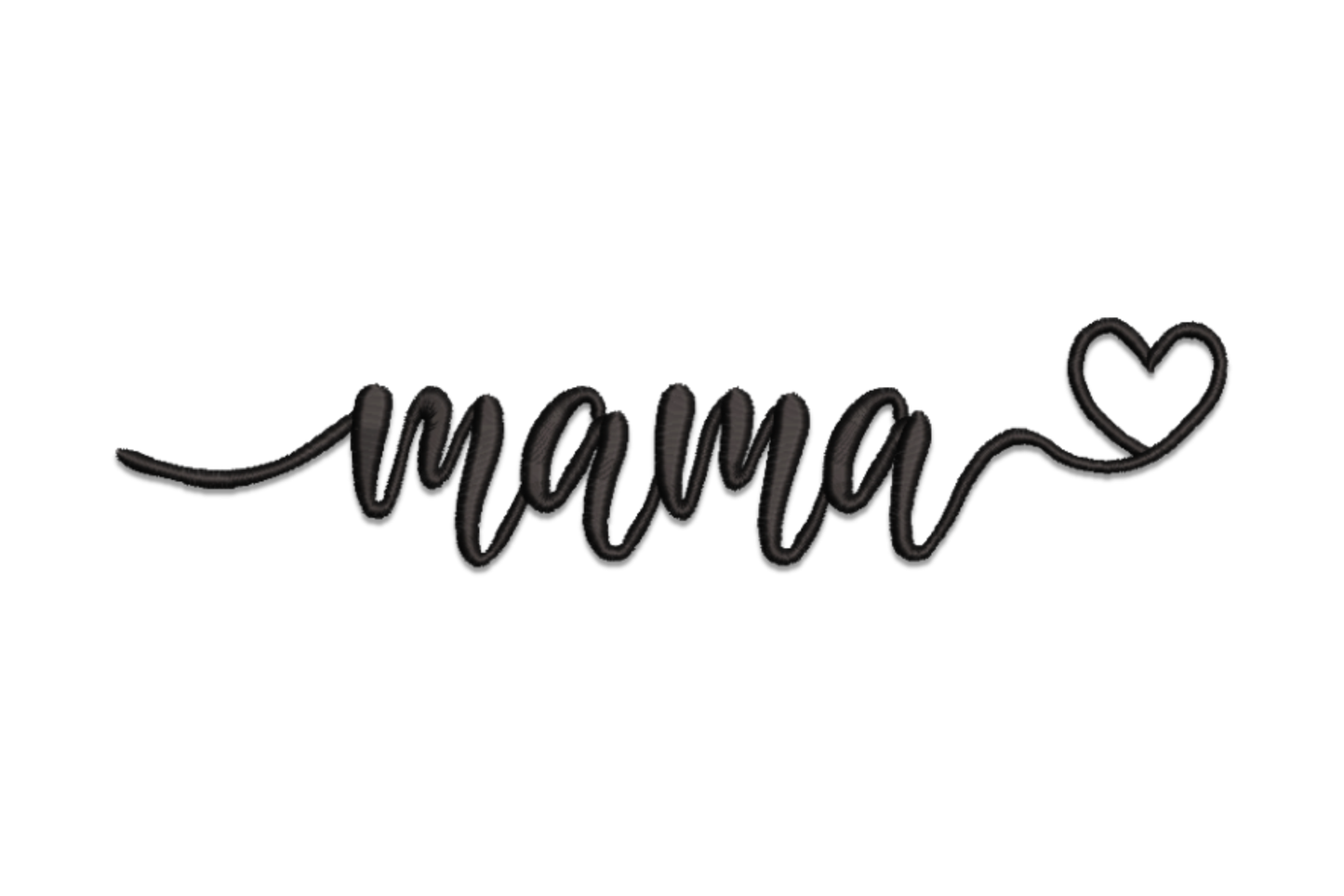 Minimal Script Mama embroidery design with flowing single-colour cursive word lettering on plain fabric, clean and minimal.