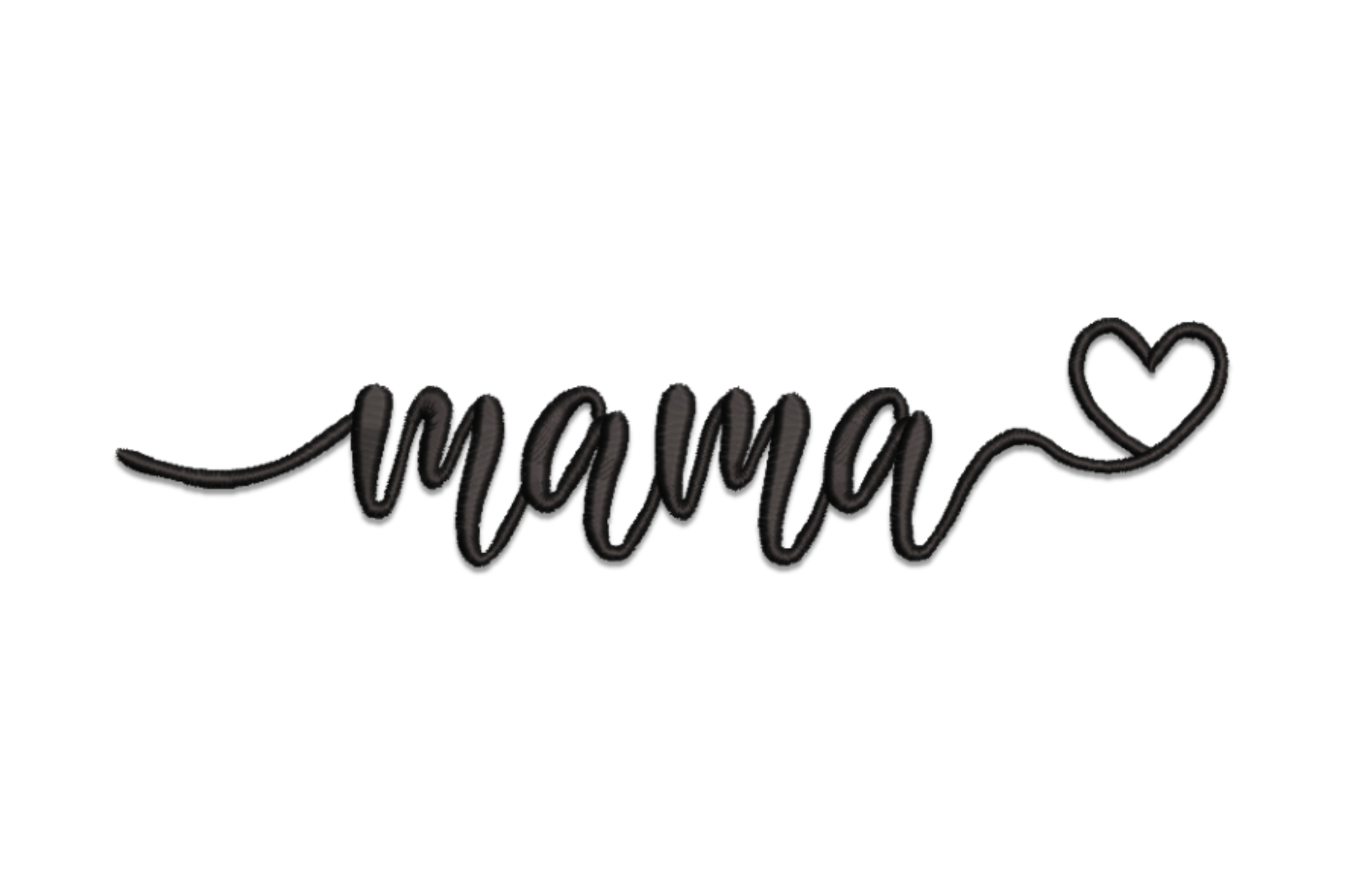 Minimal Script Mama embroidery design with flowing single-colour cursive word lettering on plain fabric, clean and minimal.