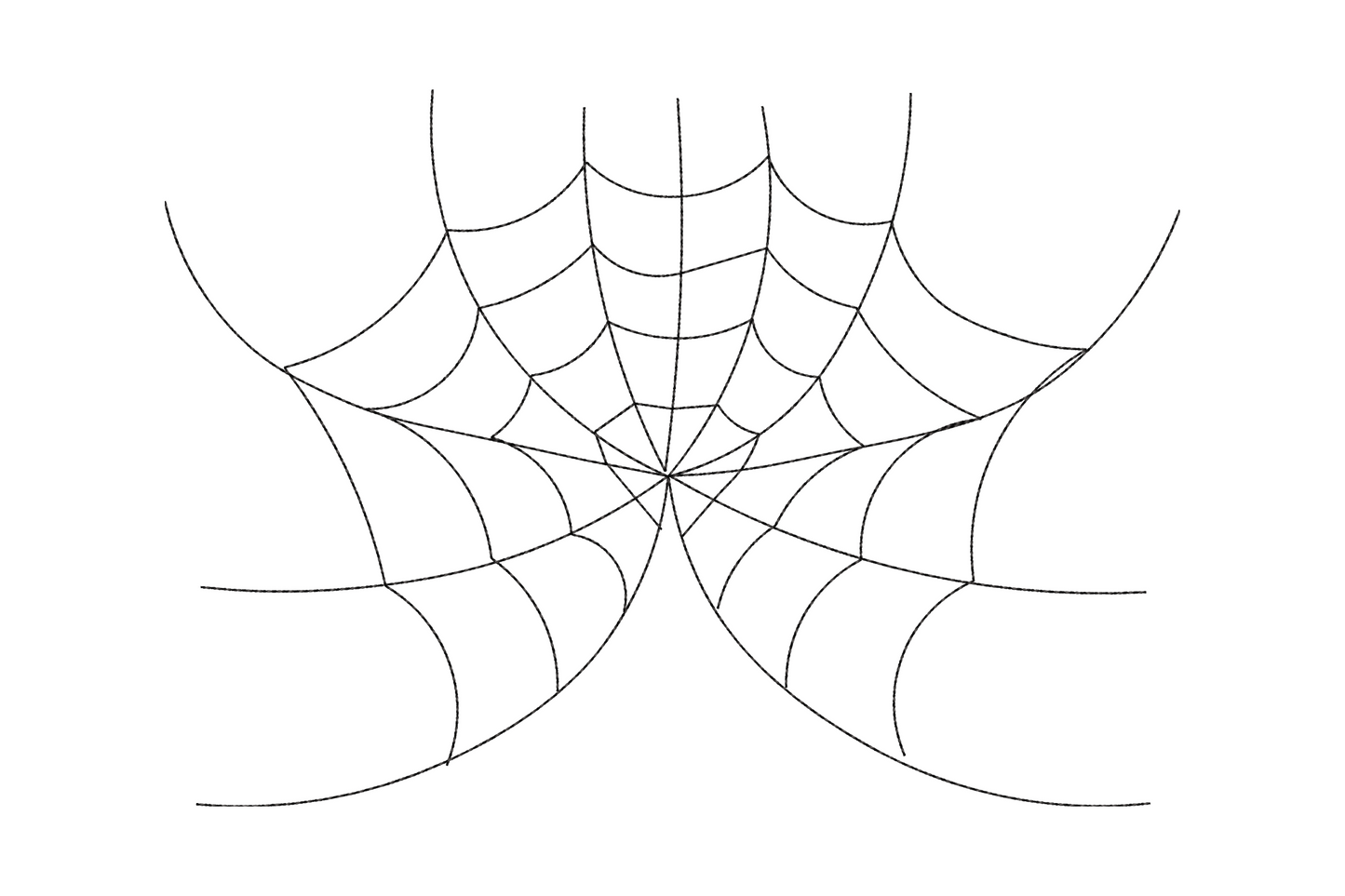 Minimal spider web line art embroidery, thin radial threads and concentric rings, clean geometric Halloween design with no fill