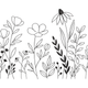 Minimal Wildflower Line Art Border Embroidery Design, Botanical Hem Band Pattern, Instant Download