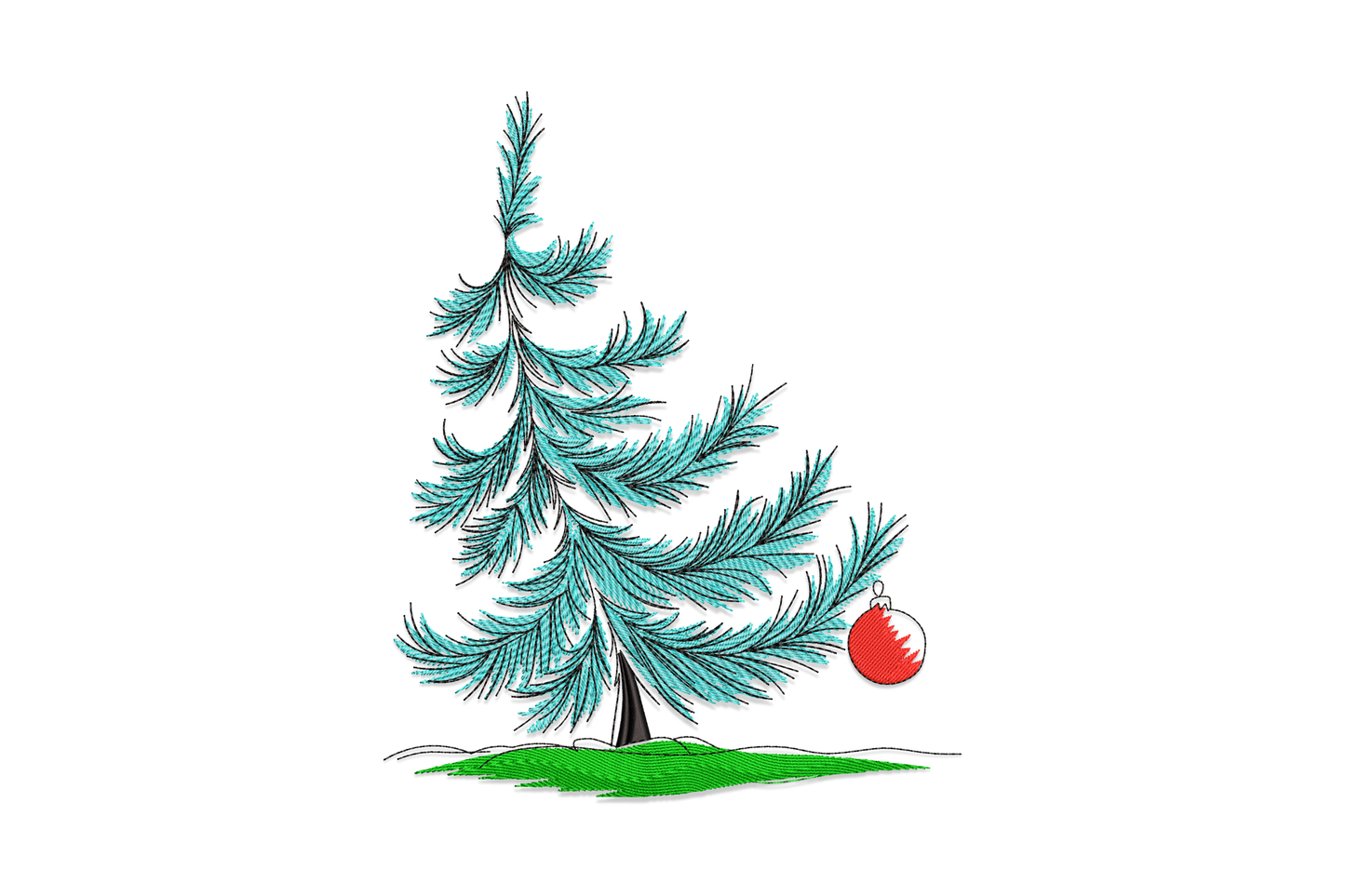 Minimalist christmas pine tree embroidery design, cream triangular outline on dark charcoal fabric, no fill, geometric style.
