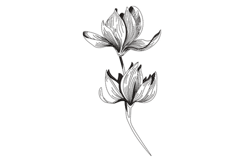 Minimalist floral embroidery design with single flower line art in rose gold on white pique, low density running stitch outline