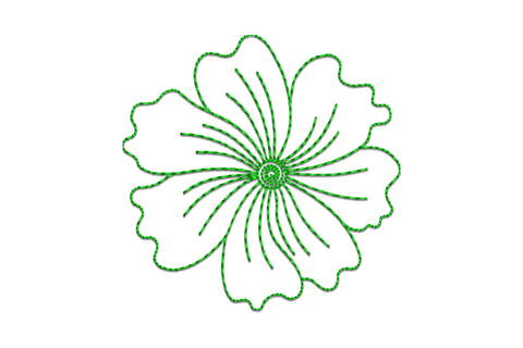 Minimalist green floral outline embroidery design with clean single-colour petal and stem line art on white background.