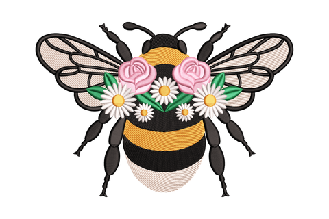 Embroidered bee design with flowers