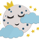 Moon Princess with Clouds Embroidery Design V2, Instant Download