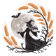 Moonlit Witch Harvest Embroidery Design, Full Moon Wheat Wreath Pattern, Instant Download