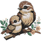 Mother & Baby Birds on Branch Embroidery Design, Instant Download