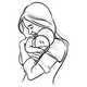 Mother and Baby Line Art Embroidery Design V2, Instant Download