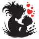 Mother and Child Silhouette with Hearts Embroidery Design, Instant Download