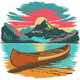 Mountain Canoe Sunset Embroidery Design, Instant Download
