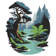 Mountain Forest River Embroidery Design, Instant Download