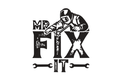 Mr Fix It welder embroidery design, bold silhouette of a masked welder holding a torch, single colour, 4 sizes 4.01 to 7.01 inches