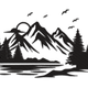 Nature Scenic Mountains with Trees Embroidery Design, Instant Download