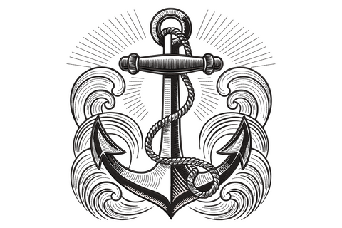 Nautical anchor machine embroidery design, two-colour classic maritime anchor with rope detail, solid satin fill, 4.42 inches wide
