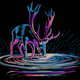 Neon Deer Embroidery Design, Wildlife Pattern, Instant Download