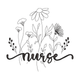 Nurse Floral Line Art Embroidery Design, Instant Download