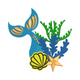 Ocean Mermaid Tail with Seashell & Starfish Embroidery Design, Instant Download