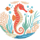 Seahorse Embroidery Design, Coral Reef Pattern, Instant Download