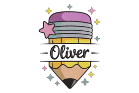 Oliver Pencil Embroidery Design, Personalised School Pencil Pattern, Instant Download