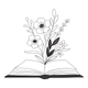 Open Book with Blooming Floral Branch Embroidery Design, Instant Download