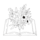 Open Book with Floral Bouquet Line Art Embroidery Design, Instant Download