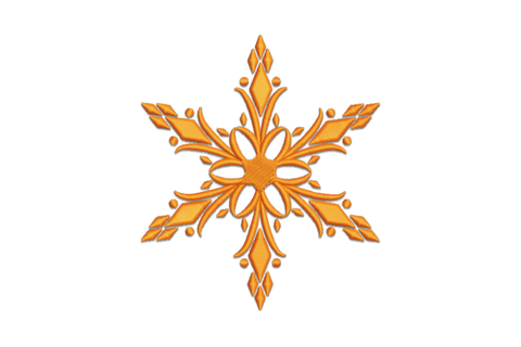 Ornate filled snowflake embroidery with curling arms, teardrop accents and flower centre hub, baroque holiday style