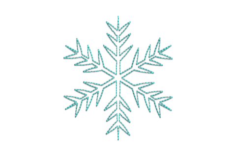 Clean aqua outlined snowflake embroidery design with six arms and branching points, simple single-colour outline style