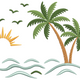 Palm Trees with Sunrise and Waves Embroidery Design, Instant Download