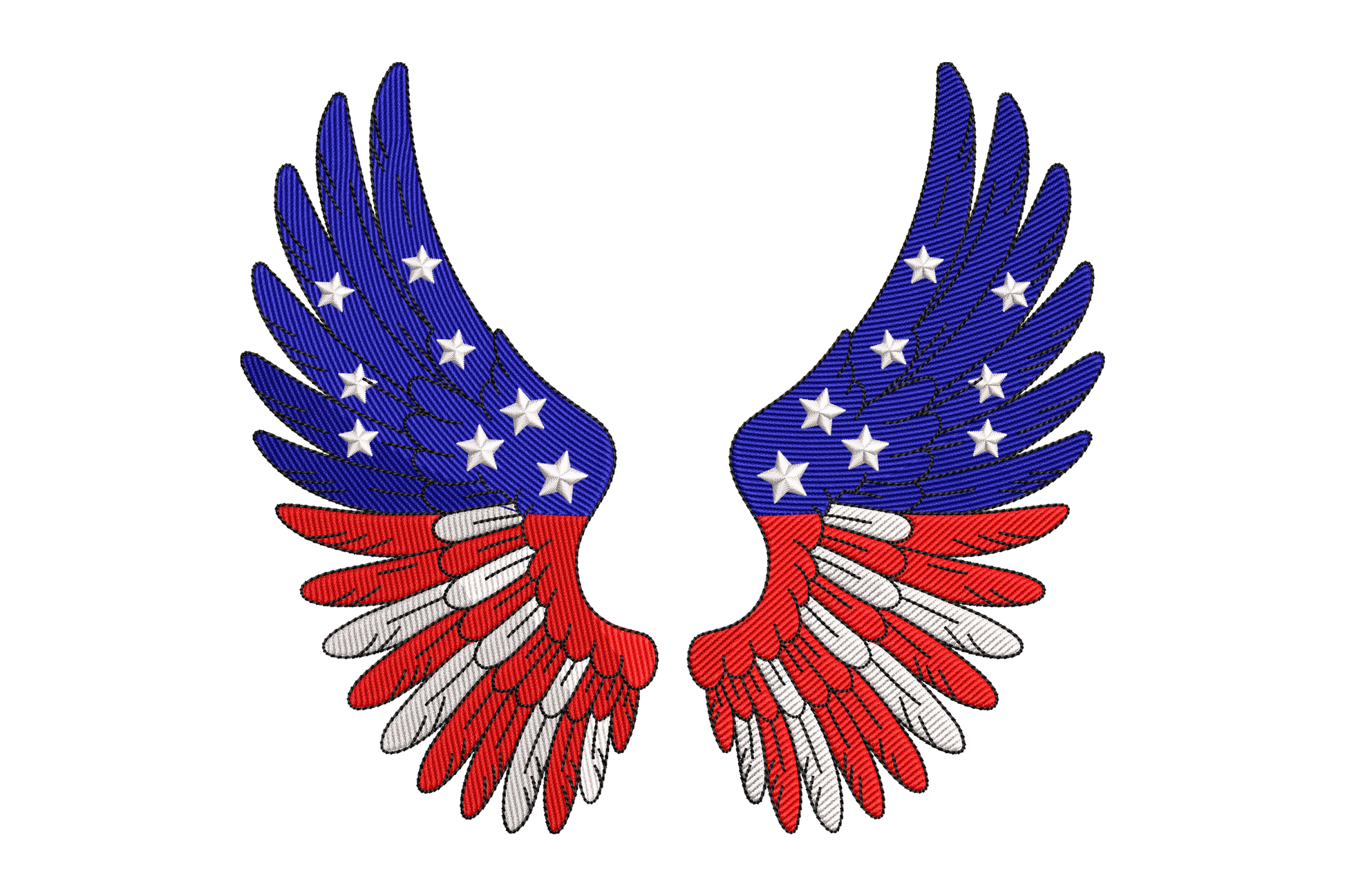 Wings with American flag design embroidery design