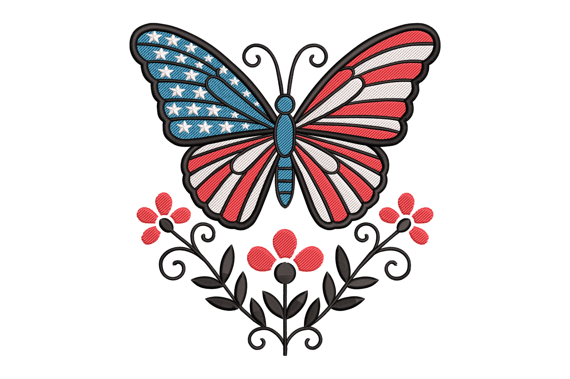 Butterfly with American flag design embroidery design