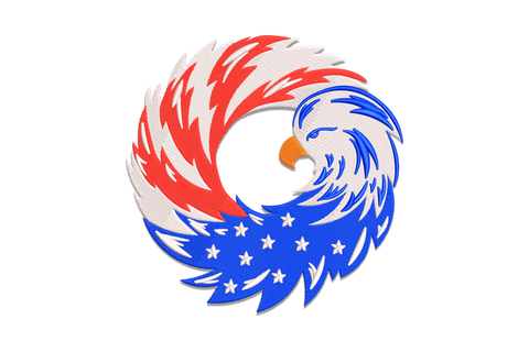 Patriotic heraldic eagle USA embroidery design, 7 colours, breast shield with stars and banner, premium detail for jackets and formal patriotic apparel