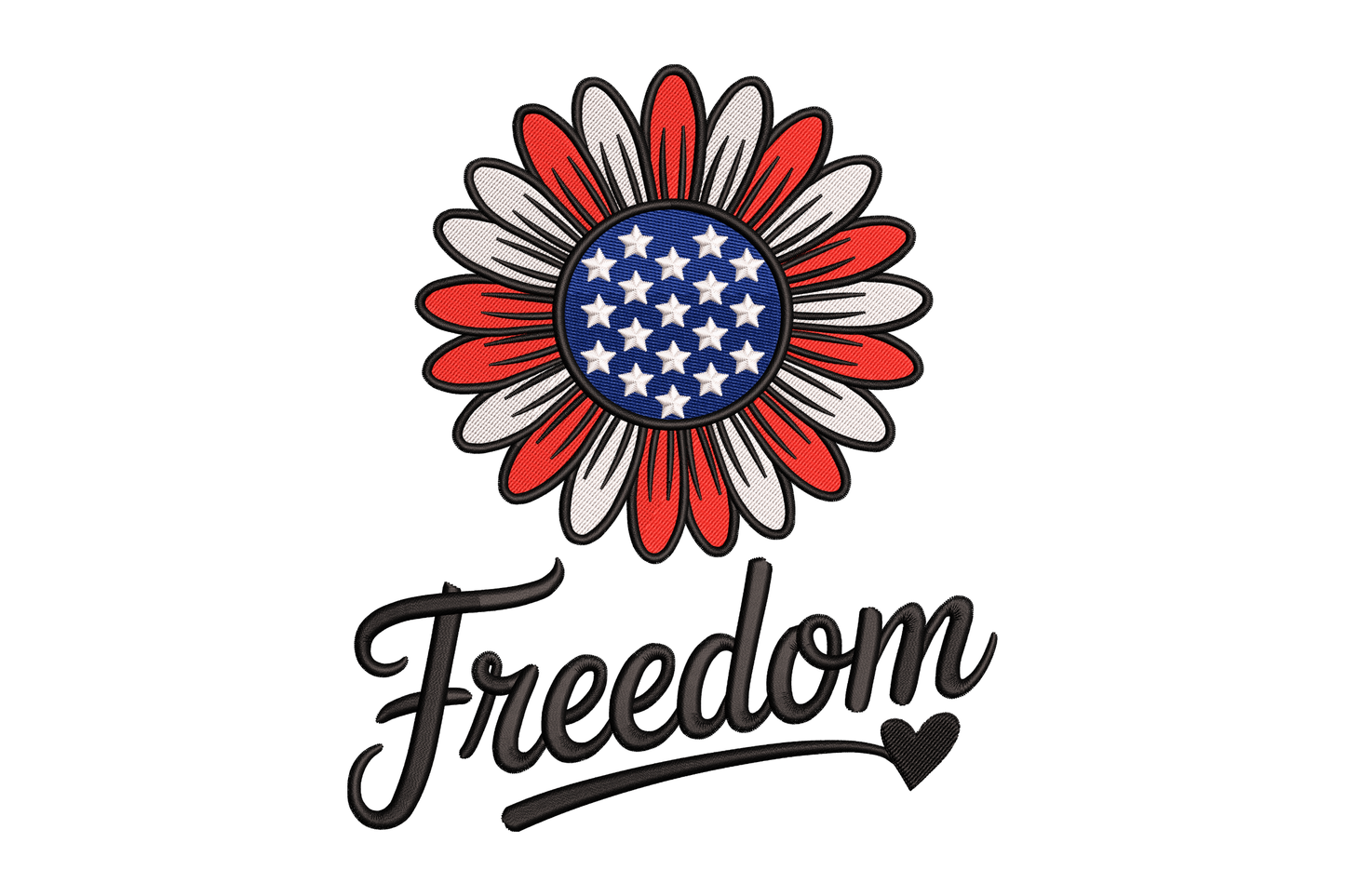 Floral design with American flag center and 'Freedom' text embroidery design
