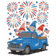 Patriotic Gnomes in Vintage Truck with Fireworks Embroidery Design, Instant Download
