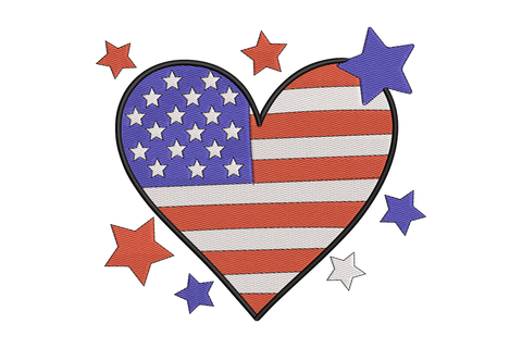 Patriotic Heart USA Flag Embroidery Design