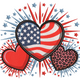 Patriotic Hearts with Fireworks Embroidery Design, Instant Download