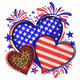 Patriotic Hearts with Leopard Print & Fireworks Embroidery Design, Instant Download