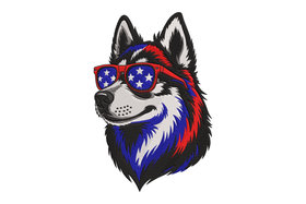 Patriotic Husky Embroidery Design, Fourth of July Dog Machine Embroidery Pattern, Instant Download
